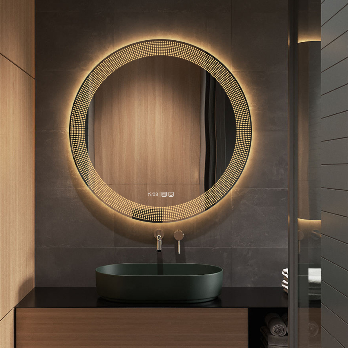 Barbería comercial, salón de belleza, espejo inteligente, espejo de baño doméstico, espejo de inodoro, espejo de baño redondo colgado en la pared