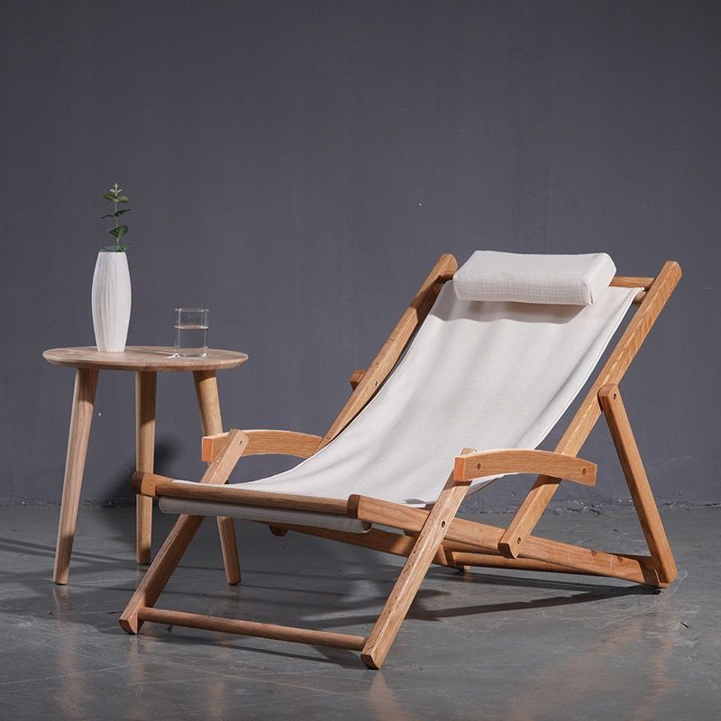 Lying chair balcony home leisure noon rest outdoor canvas beach chair outdoor courtyard camping solid wood folding chair sleeping chair