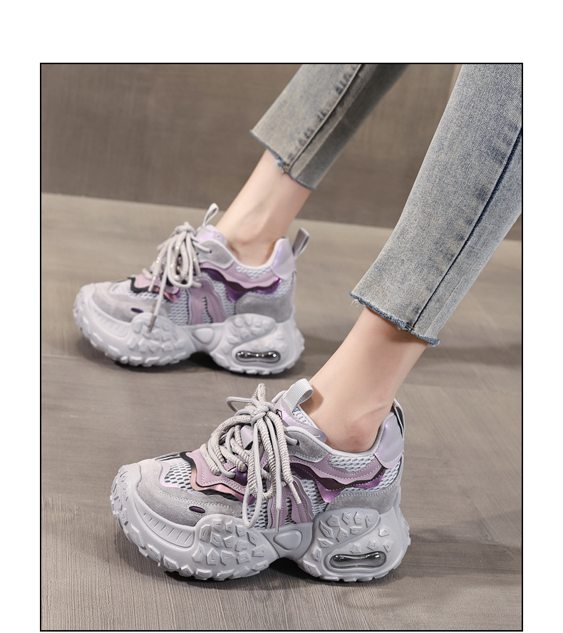 Giày sneaker nữ đế dày tăng chiều cao, lưới thoáng khí, phong cách thể thao — Màu tím chi tiết 15