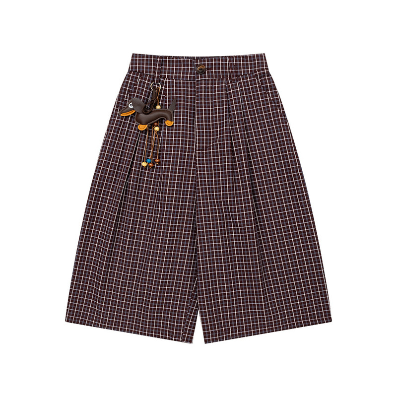 Japanese Retro Plaid Wide-Leg Pants, Unisex Style, Loose Casual Cropped Pants, Suitable for Both Men and Women, Summer Plaid Pants Japanese Retro Plaid Wide-Leg Pants, Unisex Style, Loose Casual Cropped Pants, Suitable for Both Men and Women, Summer Plaid Pants