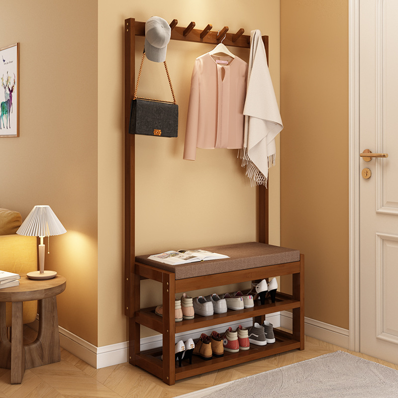 Household Coat Rack with Shoe-Changing Bench, Integrated Entryway Freestanding Floor-Standing Coat Rack, Shoe Rack, Shoe Cabinet, and Coat Rack
