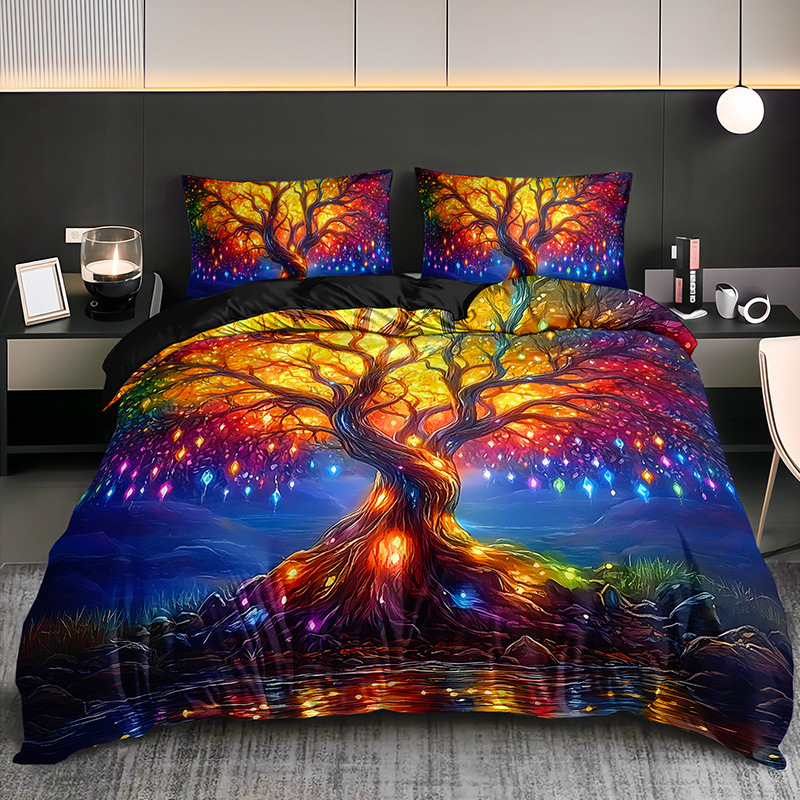 TEMU / JIT transfronterizo para brillante árbol de vida polido impresión digital kit de edredón textil para el hogar