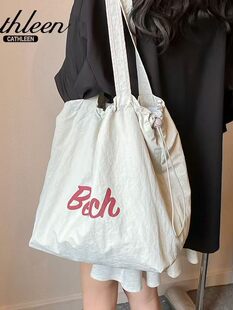Capacious nylon summer one-shoulder bag, shopping bag, drawstring