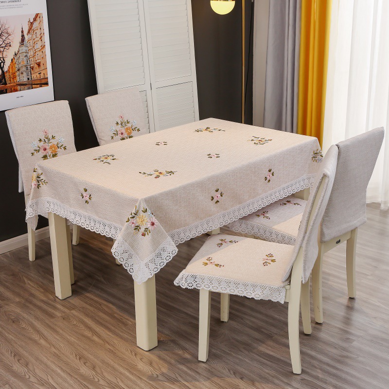 现代简约家用家居桌椅套台布餐椅垫桌布长方形手工布艺刺绣防滑