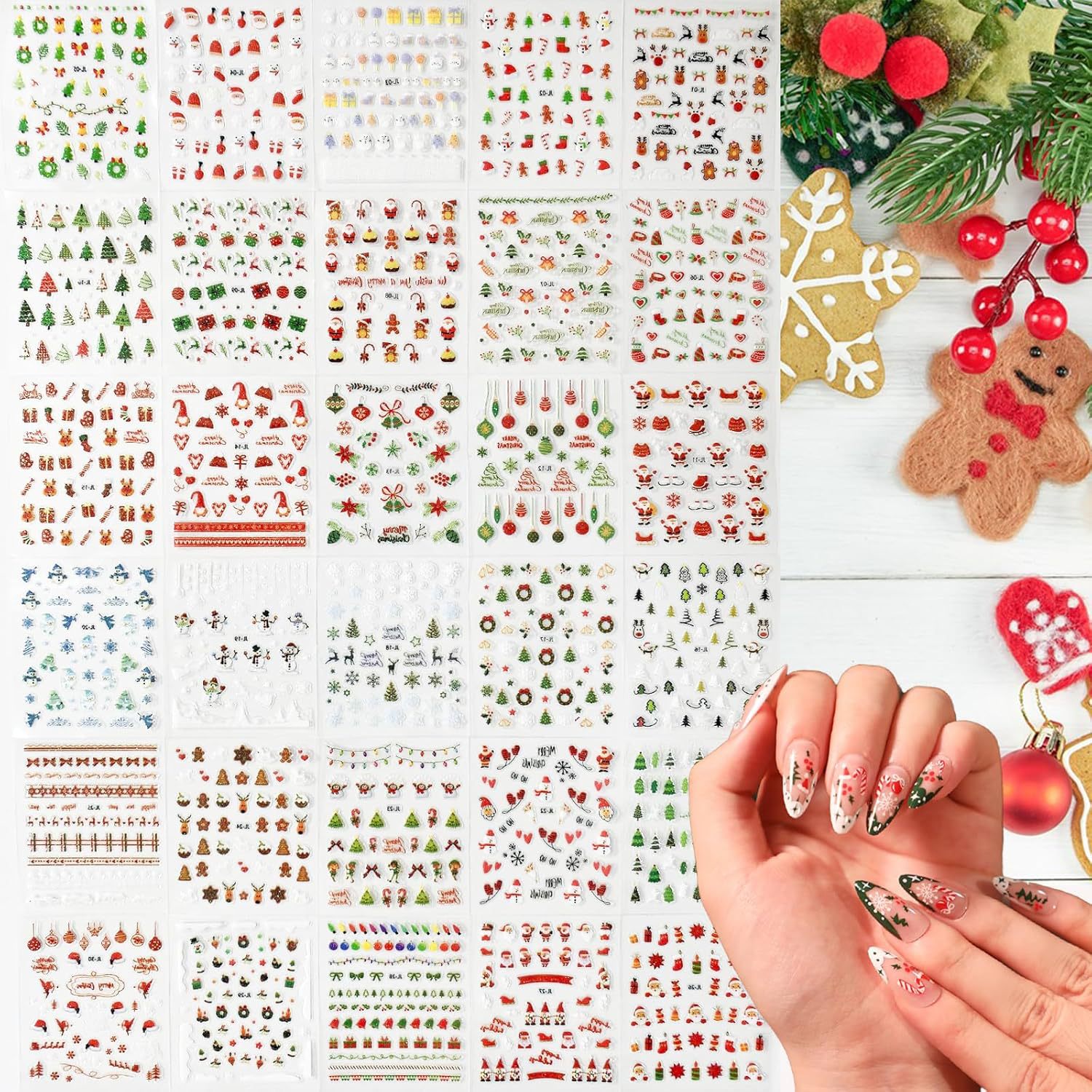30 Christmas Nail Art Stickers, Scrapbook Materials, Nail Decorations, Santa Claus, Christmas Tree Nail Art Stickers
