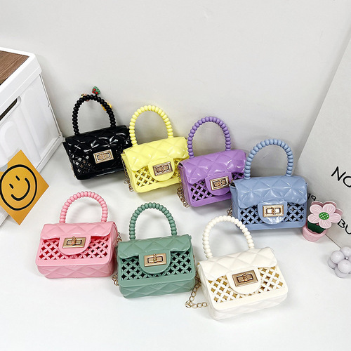  New Trendy Fashion Lattice Simple Solid Jelly Bag Chain Shoulder Bag Mini Small Handbag for Women