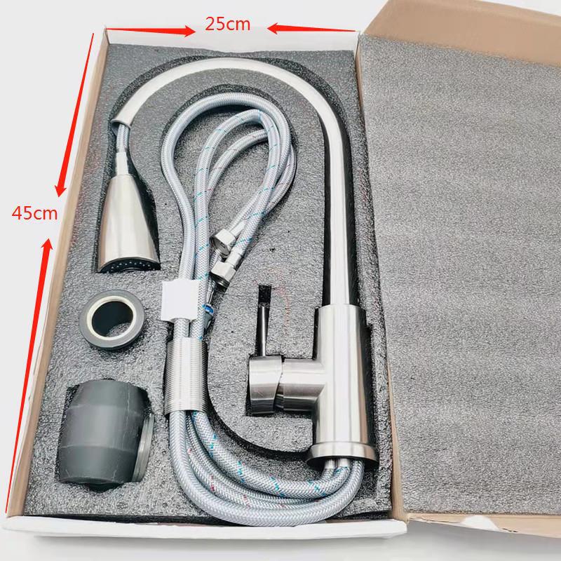 Cross-mirror explosions 304 stainless steel drawing faucet kitchen hot and cold washing basin universal rotating telescopic faucet