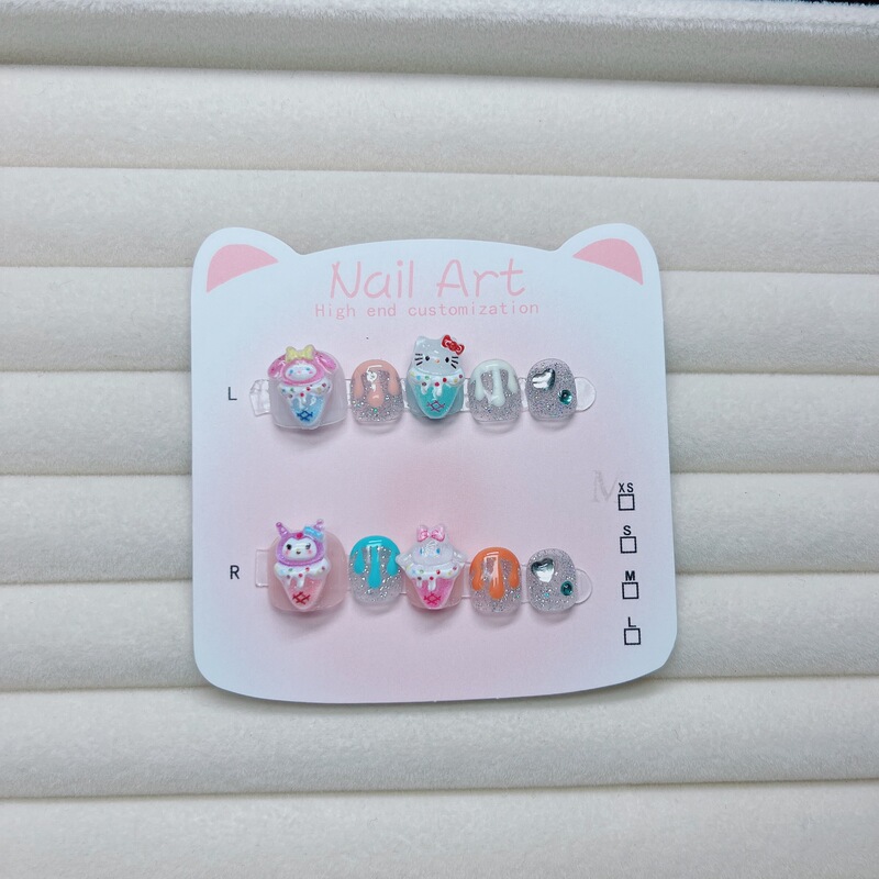 69 Children's Handmade Wearable Manicure Sanrio Manicure Collection 2-8 Years Old Manicure Patch Anti-Bite Patch Can Be Weared Repeatedly