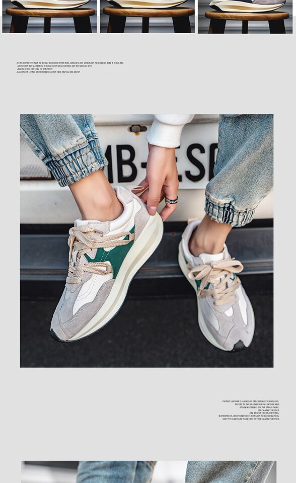 Giày sneaker nam phối màu , nhẹ thoáng khí, đế bệt — màu xanh, màu xám chi tiết 4