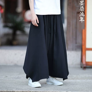 春季新中式新款男装阔腿裤中国风青少年纯色休闲简约复古宽松长裤