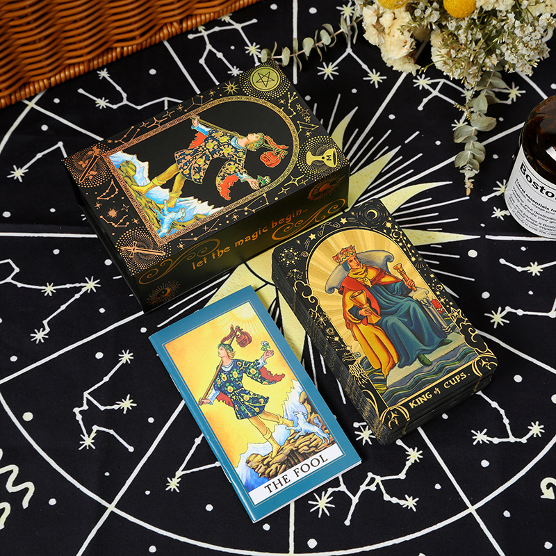 跨境彩印烫金塔罗牌78张全套tarotPVC塑料防水桌游卡牌现货批发|undefined