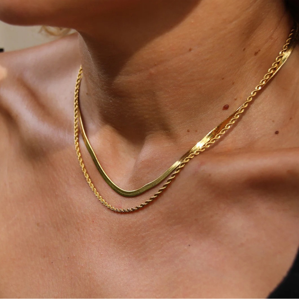 Minimalistische Layer-halskette Mit Filigraner Goldkette_voghion.com