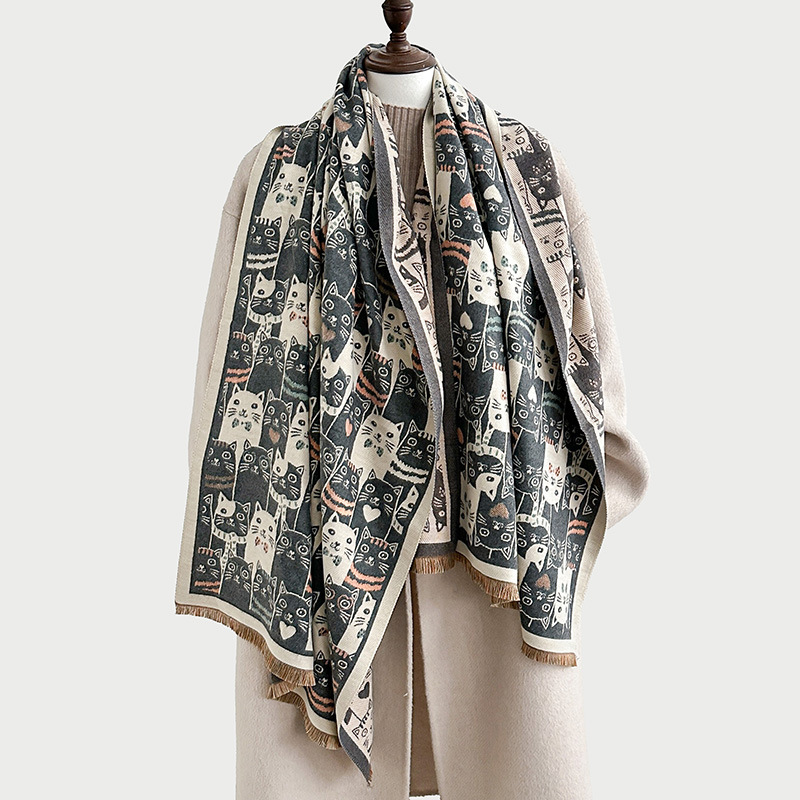 Bufandas coreanas de cachemira de dama 2025 pájaros con un bufón de aire acondicionado que se vuelve más grueso y cálido