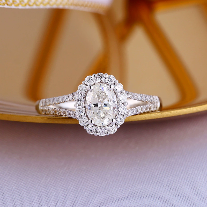 GIA18K Белое золото натуральный бриллиант 50 баллов кольцо в форме яйца женское Двухслойное модное золото K обручальные свадебные украшения