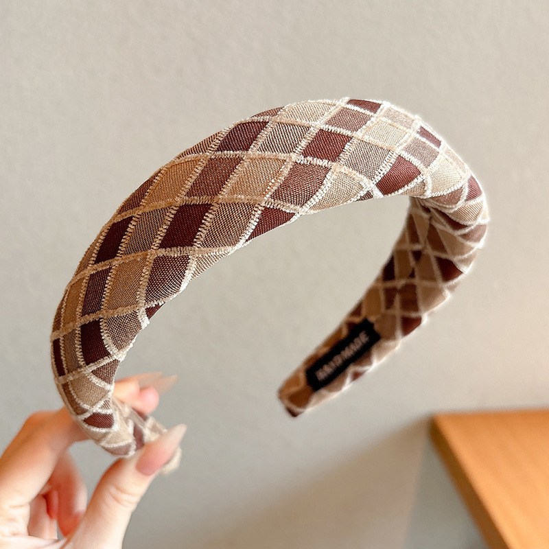 6#Brown plaid hairband-3cm