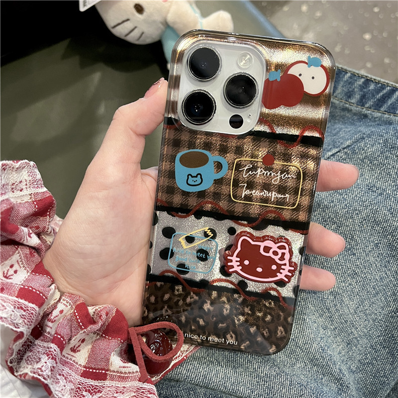 Niña con costura a cuadros tridimensional kt para iPhone16ProMax funda para teléfono móvil 13 Apple 15/14 nuevo