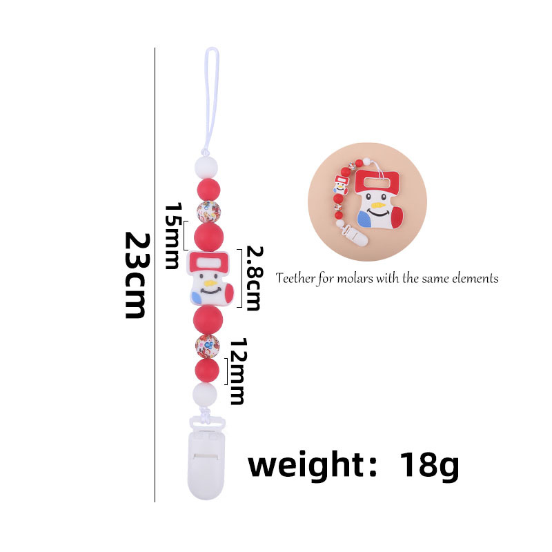 Nuevo bebé suministros Navidad serie pequeño mordedor DIY chupete cadena Santa Claus impreso cuentas de silicona teether