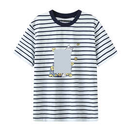现货2026夏新品宽松卡通花卉印花条纹T恤小上衣MBF2TEE030