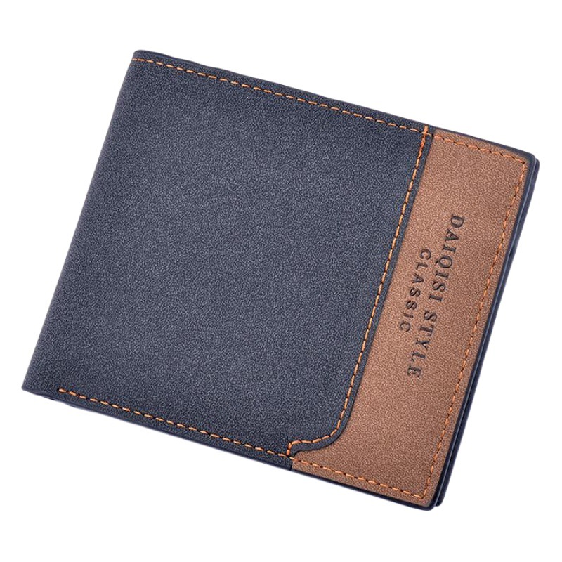 Nueva cartera de los hombres de la cartera corta de los hombres de color de contraste de moda delgada esmerilado de gran capacidad de la cremallera horizontal suave cartera