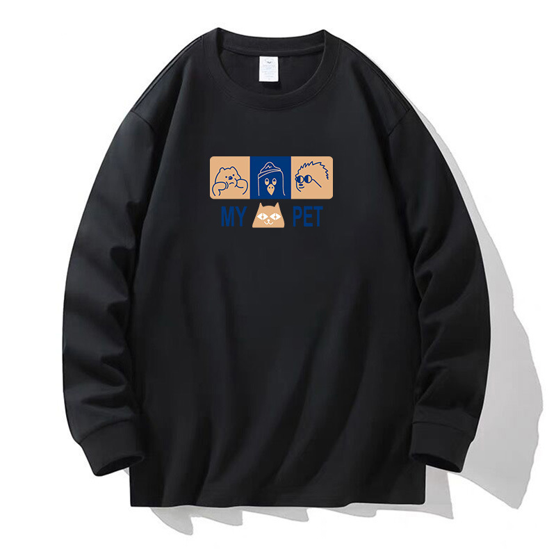 100% algodón pesado de alta calidad 230g de otoño camiseta de manga larga de cuello redondo negro camiseta de base suelta camiseta de mujer