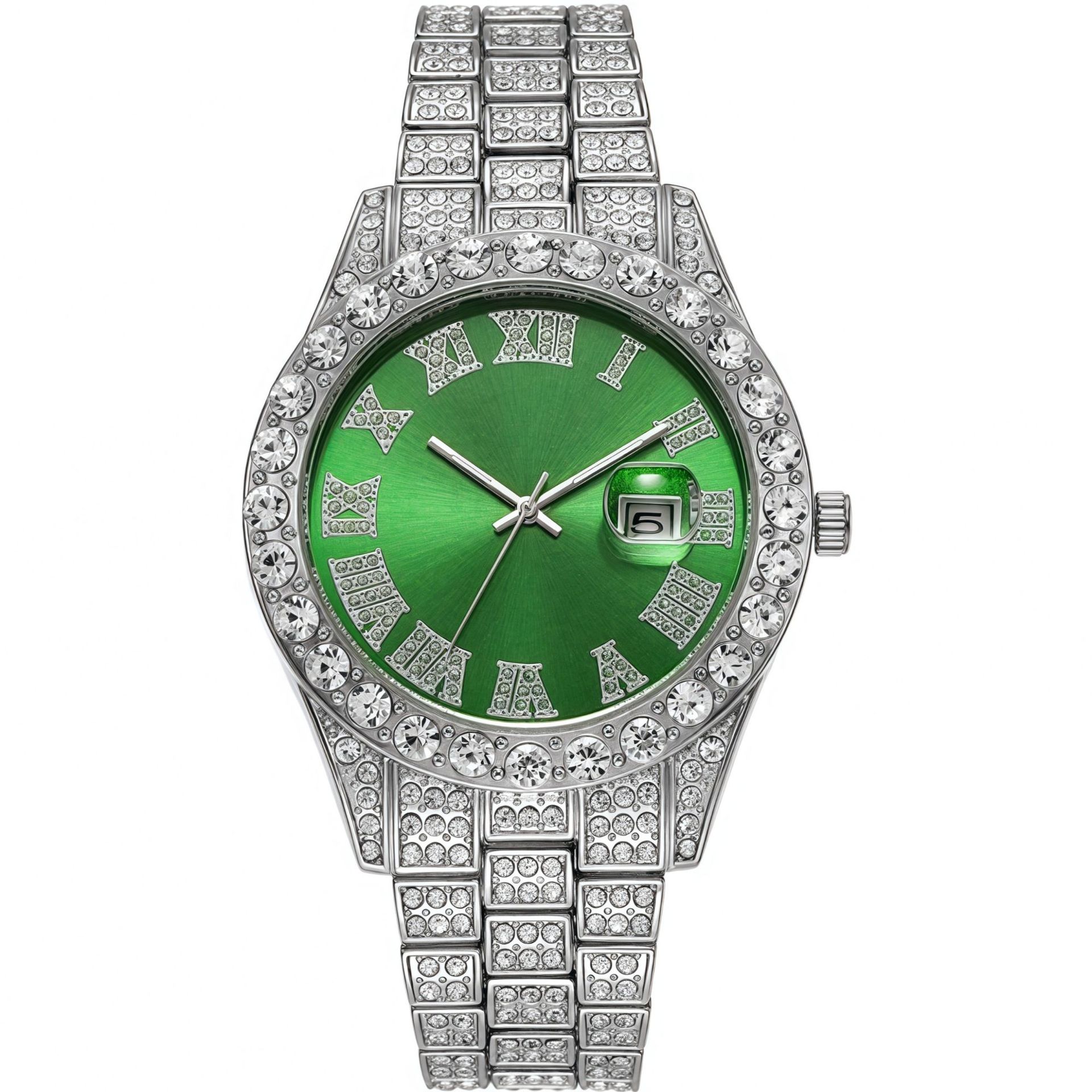 潮流爆款Hiphop手表欧美爆款男士嘻哈罗马刻度镶钻男士石英腕表现