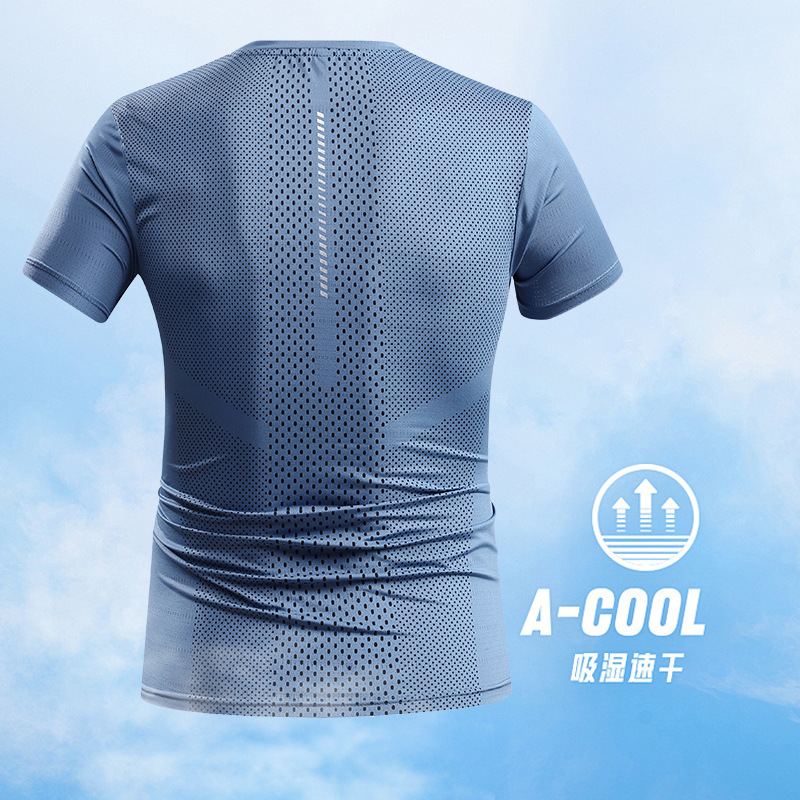 Camiseta de manga corta de seda de hielo para hombres de verano nuevo ocio transpirable correr deportes de hombre de media manga hombre ropa de secado rápido