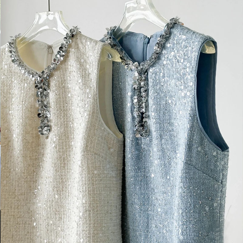 [in stock and fast delivery] SP family early spring xiangfeng dress socialite xiangfeng sequined vest dress