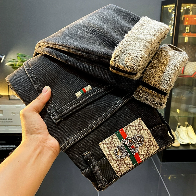 Высококачественные зимние плюшевые толстые джинсы Мужские стройные ноги теплые и повседневные приливные бренды красивые хлопковые длинные брюки