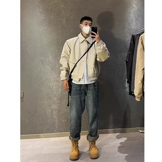 cleanfit短款工装飞行员夹克男春秋季痞帅高级感垫肩美式机车外套