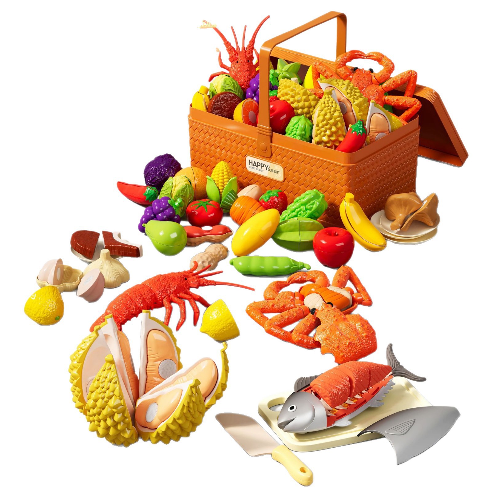 Comercio exterior infantil simulación de verduras y frutas cortadas de durian pizza cocina camping picnic cesta juguetes caseros