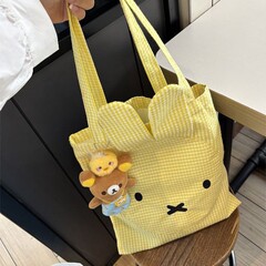 夏の新しいキャンバスバッグのハンドバッグのミッフィー百合バッグ通勤2025A1ファッションシングルショルダーバッグの女性ウサギ