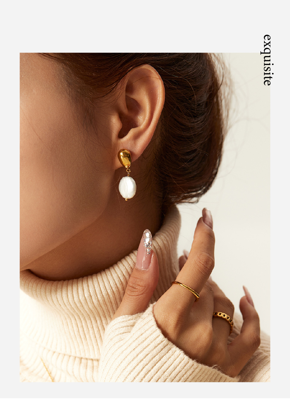 Retro Geometric Titanium Steel Gold Plated Pearl Drop Earrings 1 Pair