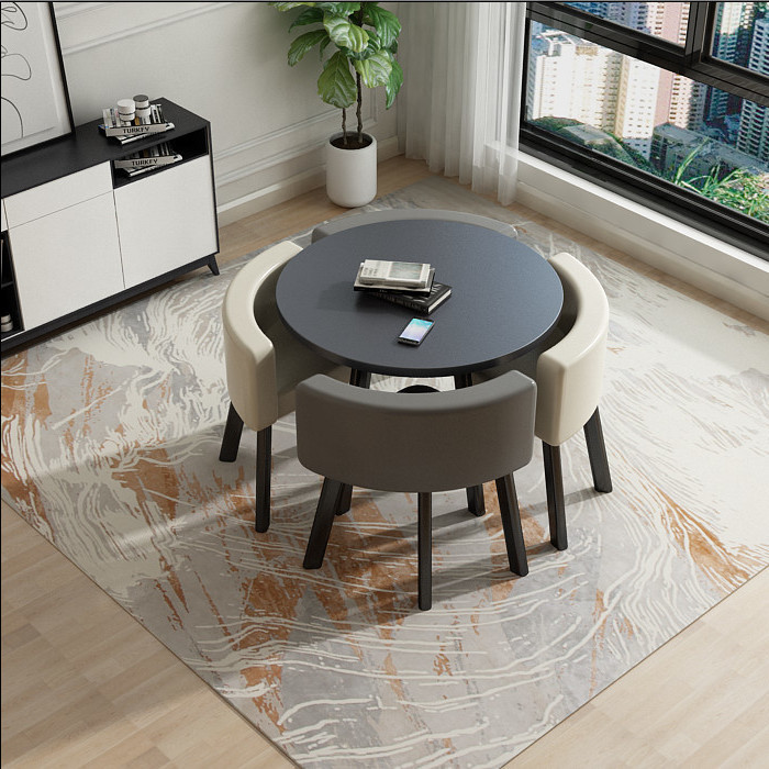 Gray round table + four leather chairs (color remarks)