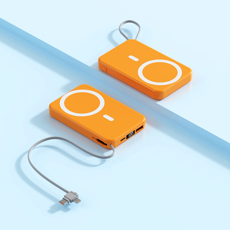 A51 con cable incorporado Apple + cabezal de carga tipo C 10000 mA Naranja