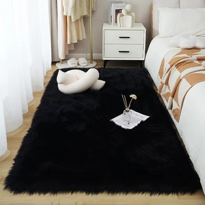 Black Carpet Plush Imitation Wool Bedroom Bedside Blanket Clothing Store Product Photography Photo Floor Mat Accessible Luxury High-End
