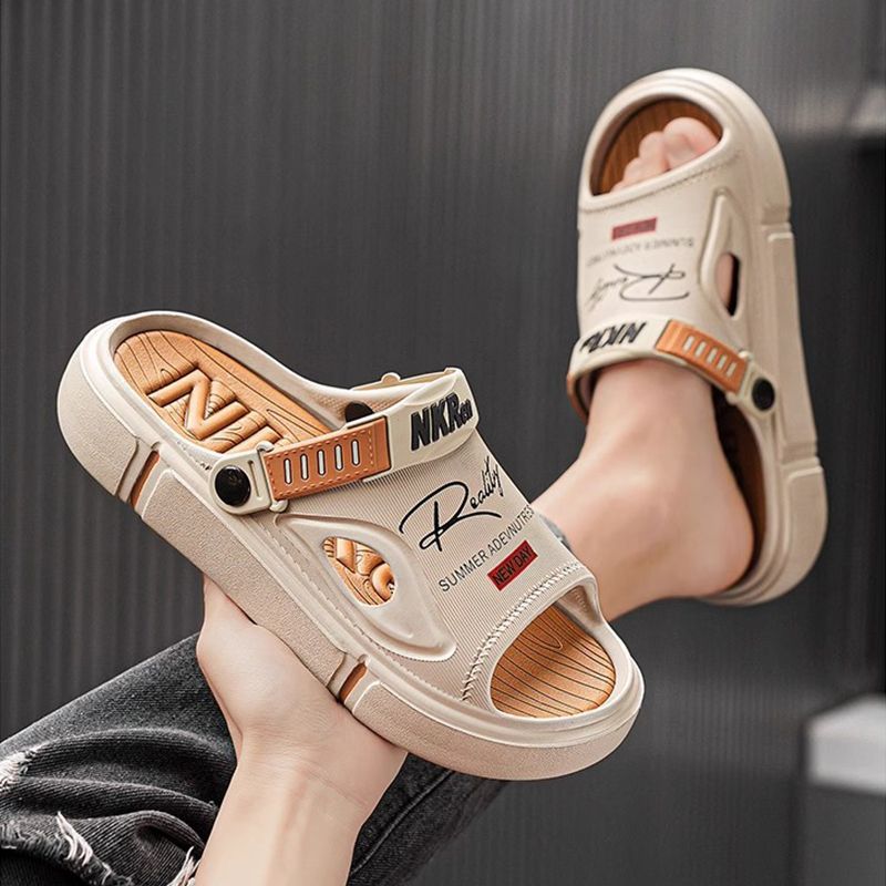 Sandalias y pantuflas de distribución transfronteriza para hombres, ropa exterior de verano, suela gruesa, sensación de mierda, sandalias de playa, tendencia, conducción de dos manos, talla grande