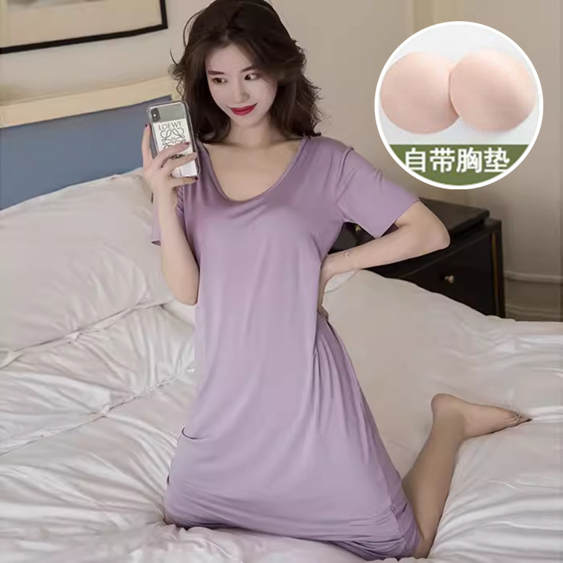 Verano mangas cortas cojín de pecho pijama mujer nueva ropa de aire acondicionado vestimenta delgada ropa de verano para el hogar mujer