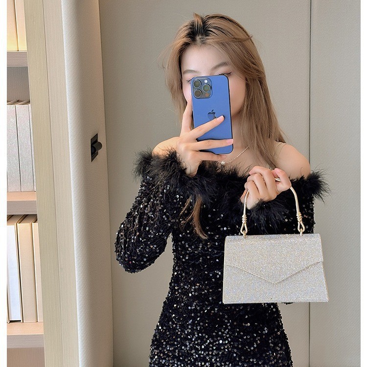 Nuevo cross-border full diamond feel ladies dinner bag, bolso de boda de lujo ligero, bolso de hombro de moda, bolso de noche