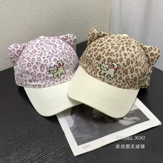 2026可爱豹纹猫咪耳朵刺绣棒球帽女夏季甜美百搭显脸小粉色鸭舌帽