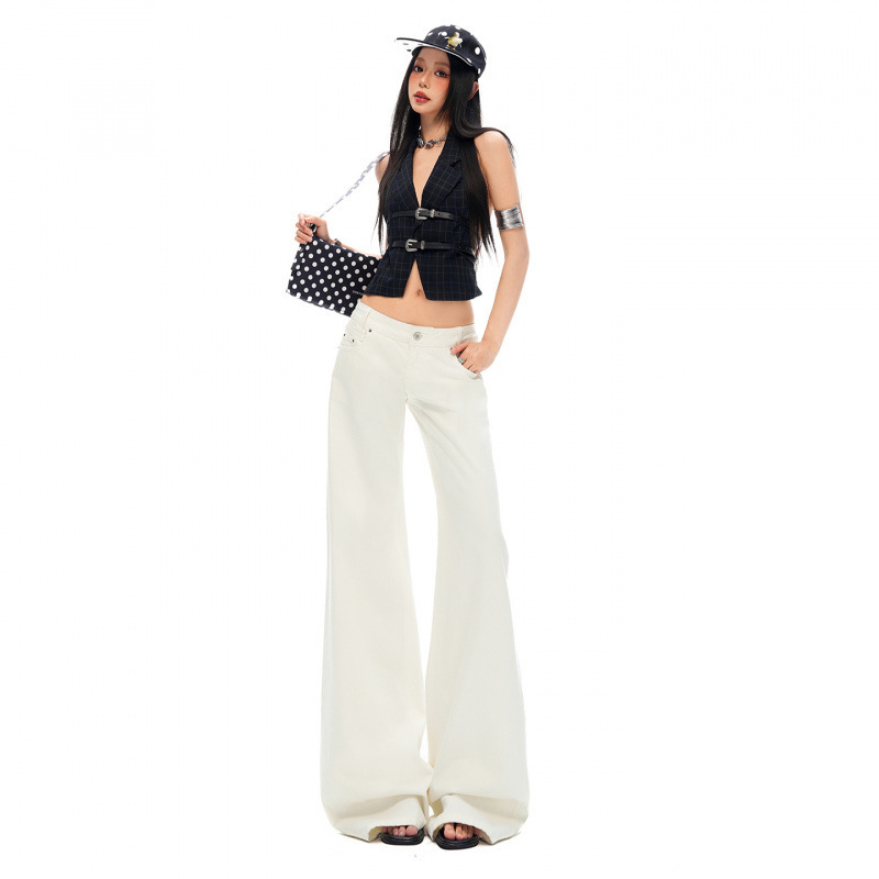 ｜Xsd ！2026 Summer｜American-Style Low-Waist Straight-Leg Slightly Flared Slim-Fit Off-White Slimming Jeans