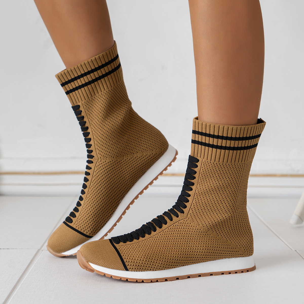 Women's Casual Color Block Round Toe Sock Boots display picture 1