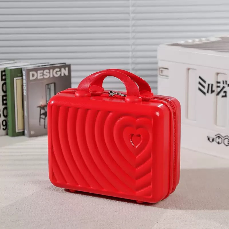 Maleta de 14 pulgadas, estuche de cosméticos, equipaje rojo de boda, caja de dote de mujer pequeña, bolsa de cosméticos portátil de novia