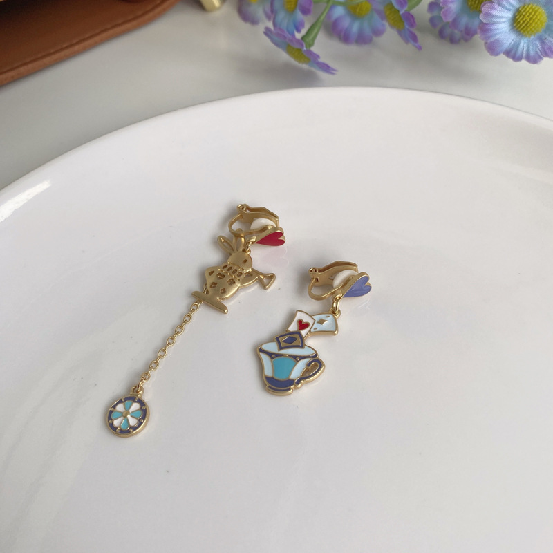 Daily Occasion Alloy Material Sweet Heart Shape Flower Alloy Enamel Ear Clips Earrings