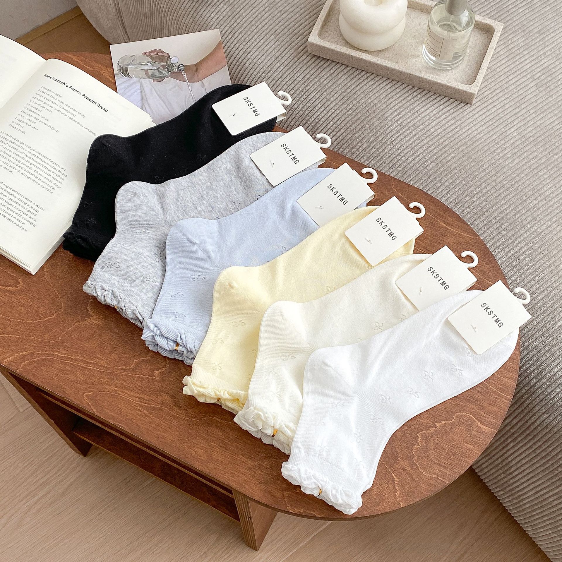 ns风花边蝴蝶结无骨袜子女中筒袜春夏薄款日系少女百搭芭蕾风袜