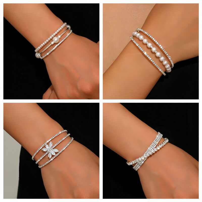 French-Style Diamond-Encrusted Multi-Layered Pearl Bracelet, Light Luxury and High-End Feel, Personalized Fashion Trendy Jewelry with a Unique Design