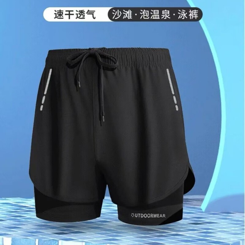 Sports Shorts Men's Swimming Running Marathon Loose Three-Point Pants Quick-Drying Lining Anti-Exposure Double-Layer Fitness Shorts