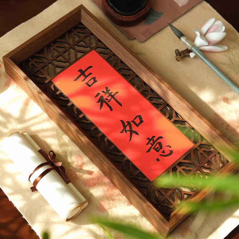 木製中国風中空手書き空白書道フォトフレーム装飾赤い金紙両面立体絵画装飾品|undefined