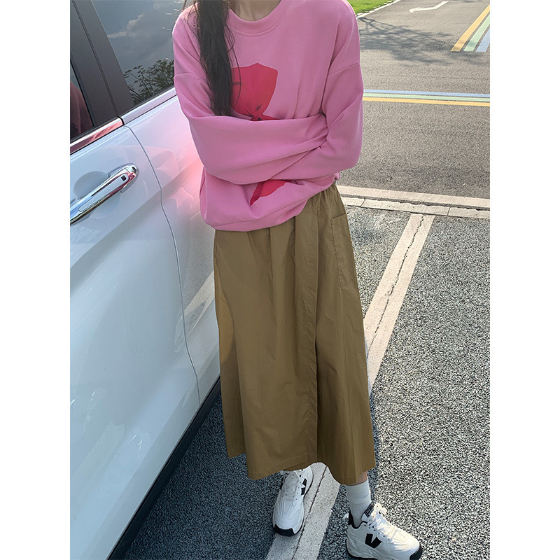 Spanish order! Atomized washed cotton elastic waist drawstring slimming workwear wide leg casual culottes for women Autumn Spanish order! Atomized washed cotton elastic waist drawstring slimming workwear wide leg casual culottes for women Autumn