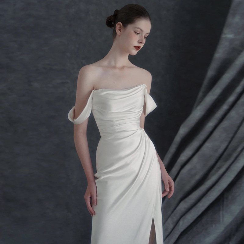 Mermaid Light Wedding Dress Satin 2026 New Style Petite Bride Slim Fit Elegant Reception Dress Off-The-Shoulder Gown