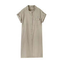 MOXI 十三行女装2025夏季新款翻领休闲长款衬衫韩版宽松短袖衬衣